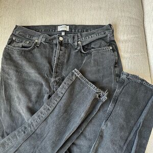 AGOLDE Lana jeans in black size 32. Light distressing on hem. High waisted